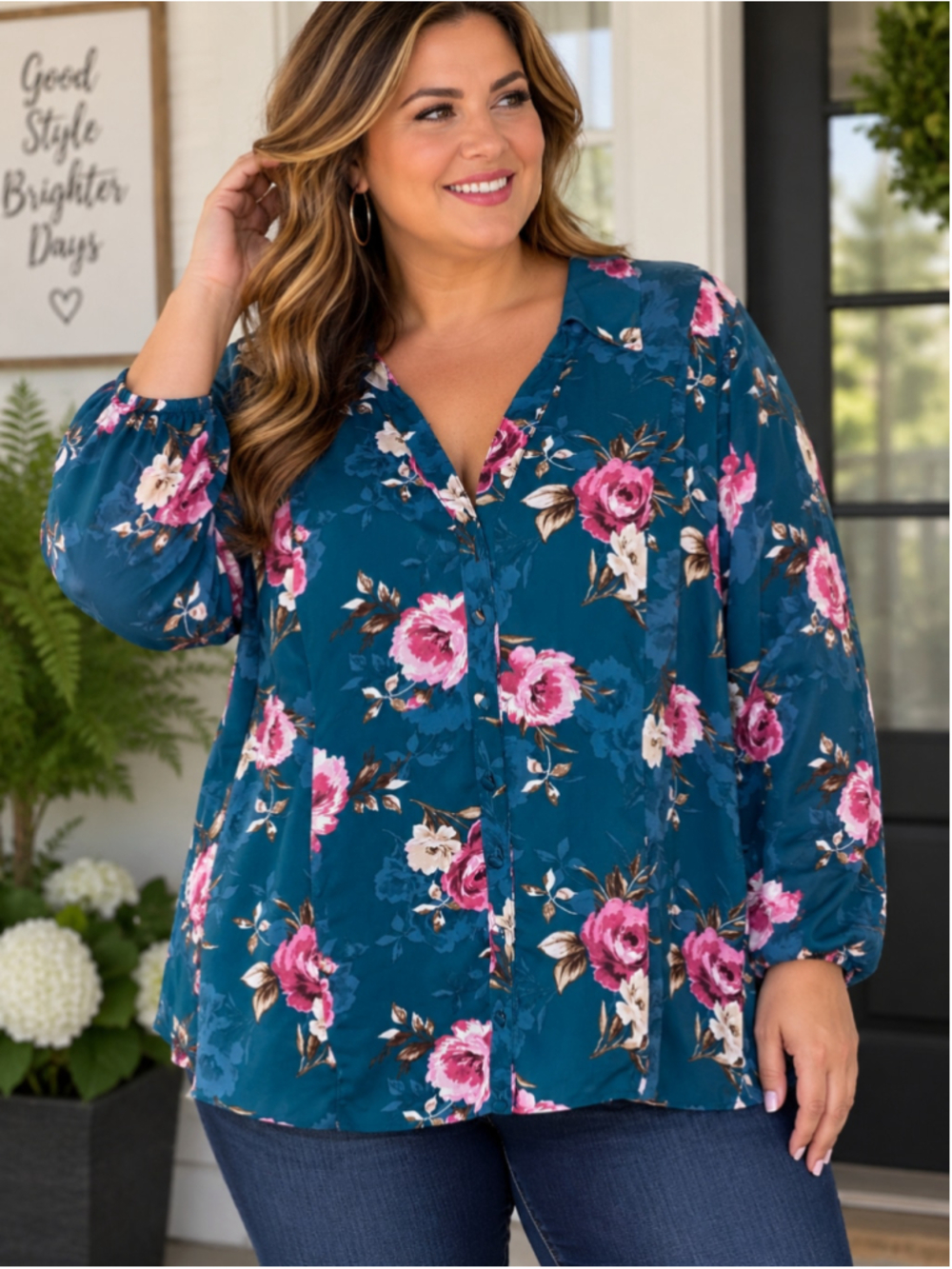 Torrid Harper Floral Blouse Teal Pink Women’s Plus Size 1X